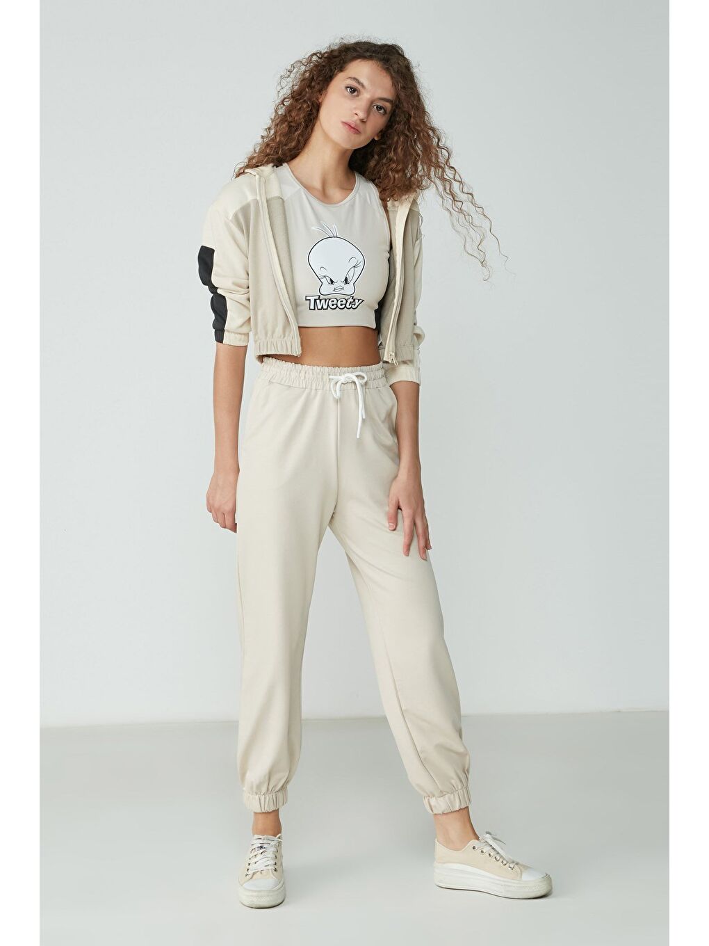 Bej Jogger Lastikli Spor Eşofman Altı 737 Taş