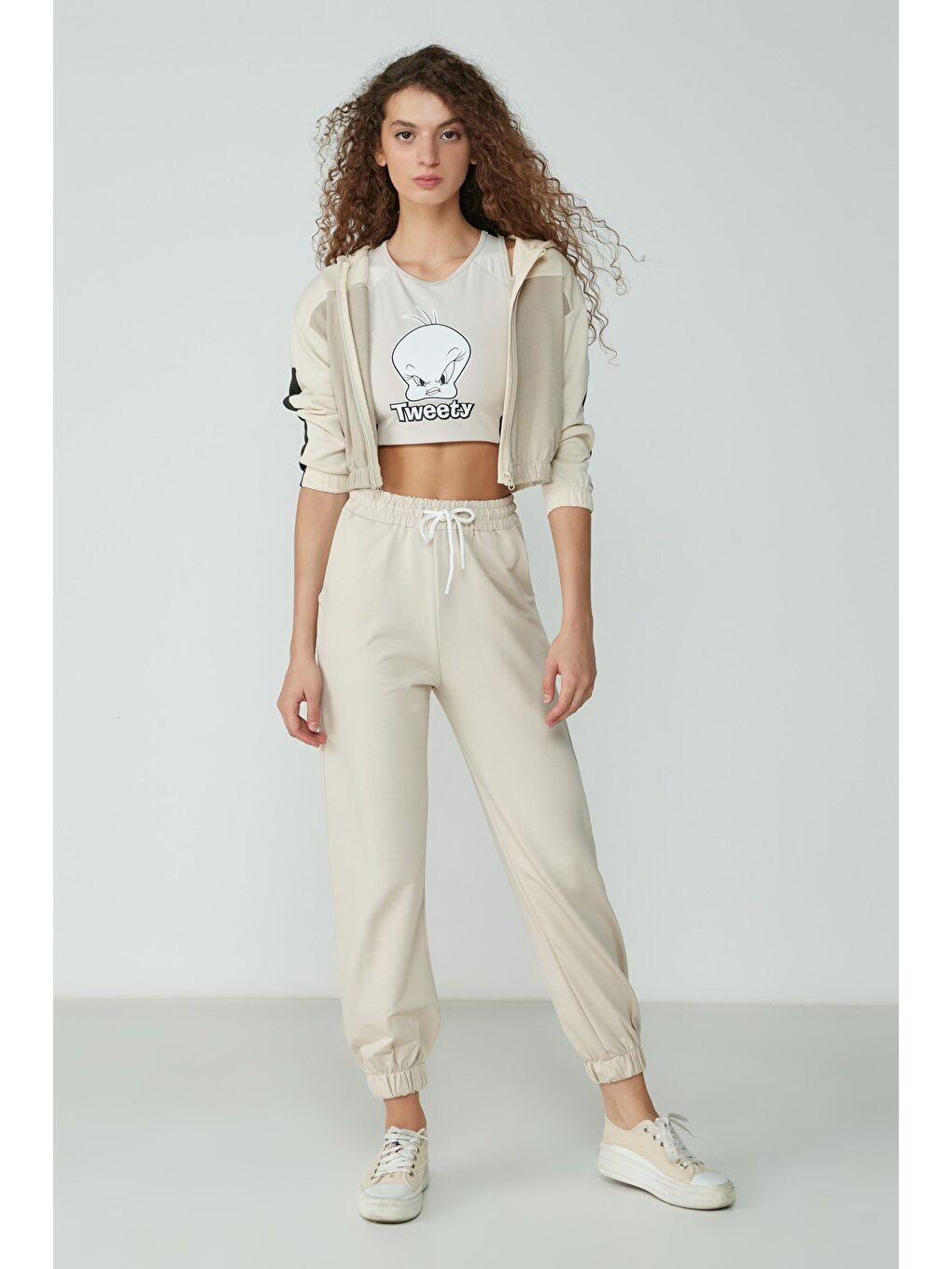 Bej Jogger Lastikli Spor Eşofman Altı 737 Taş-1