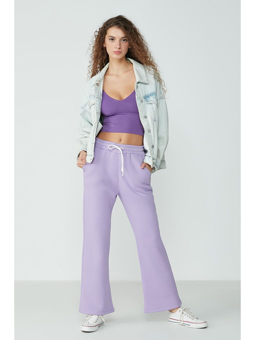 Wide Leg İspanyol Paça Eşofman Altı 904 Lila-2