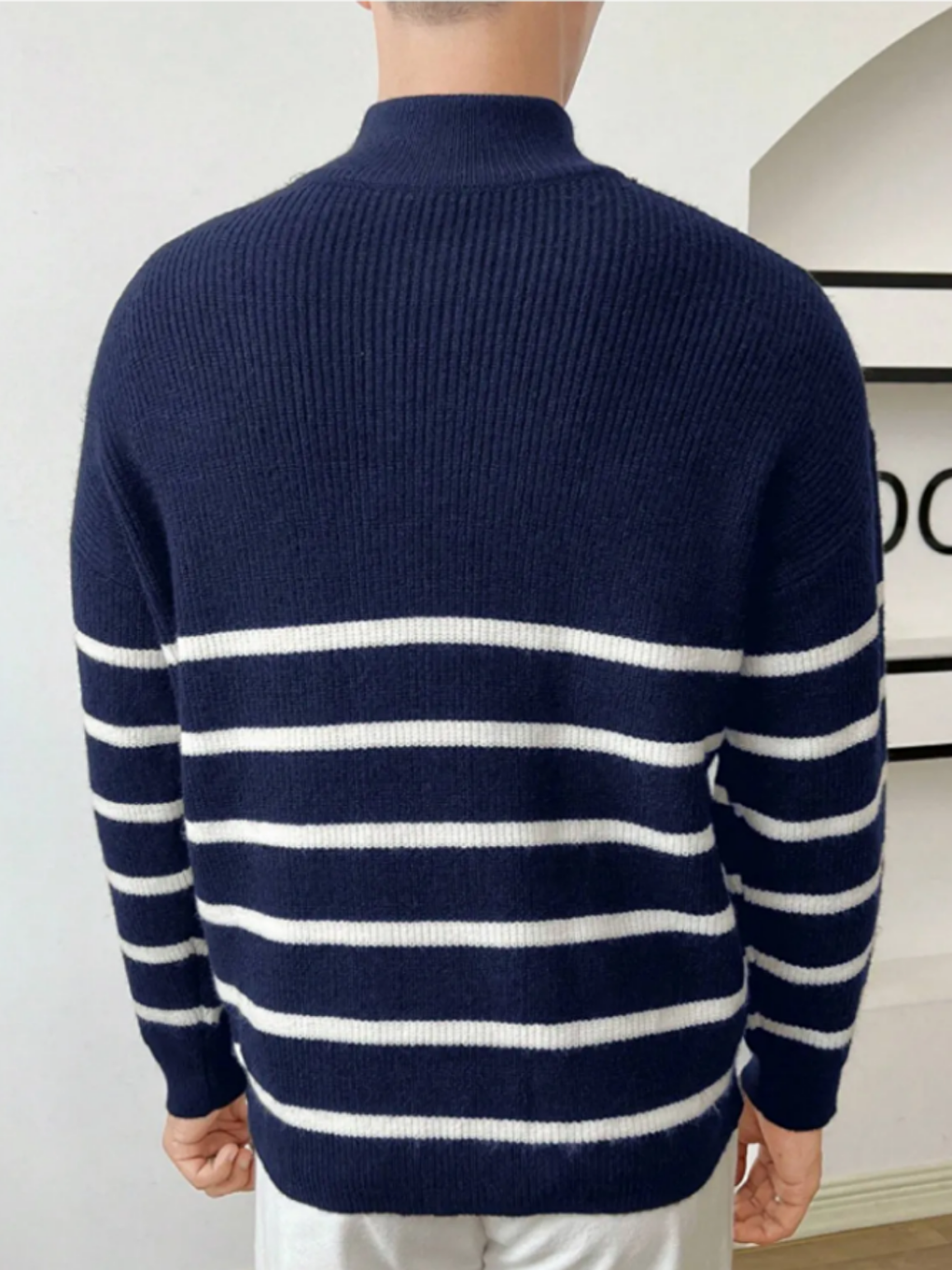 Lacivert Erkek Regular Balıkçı Yaka Fermuarlı Triko Kazak-3