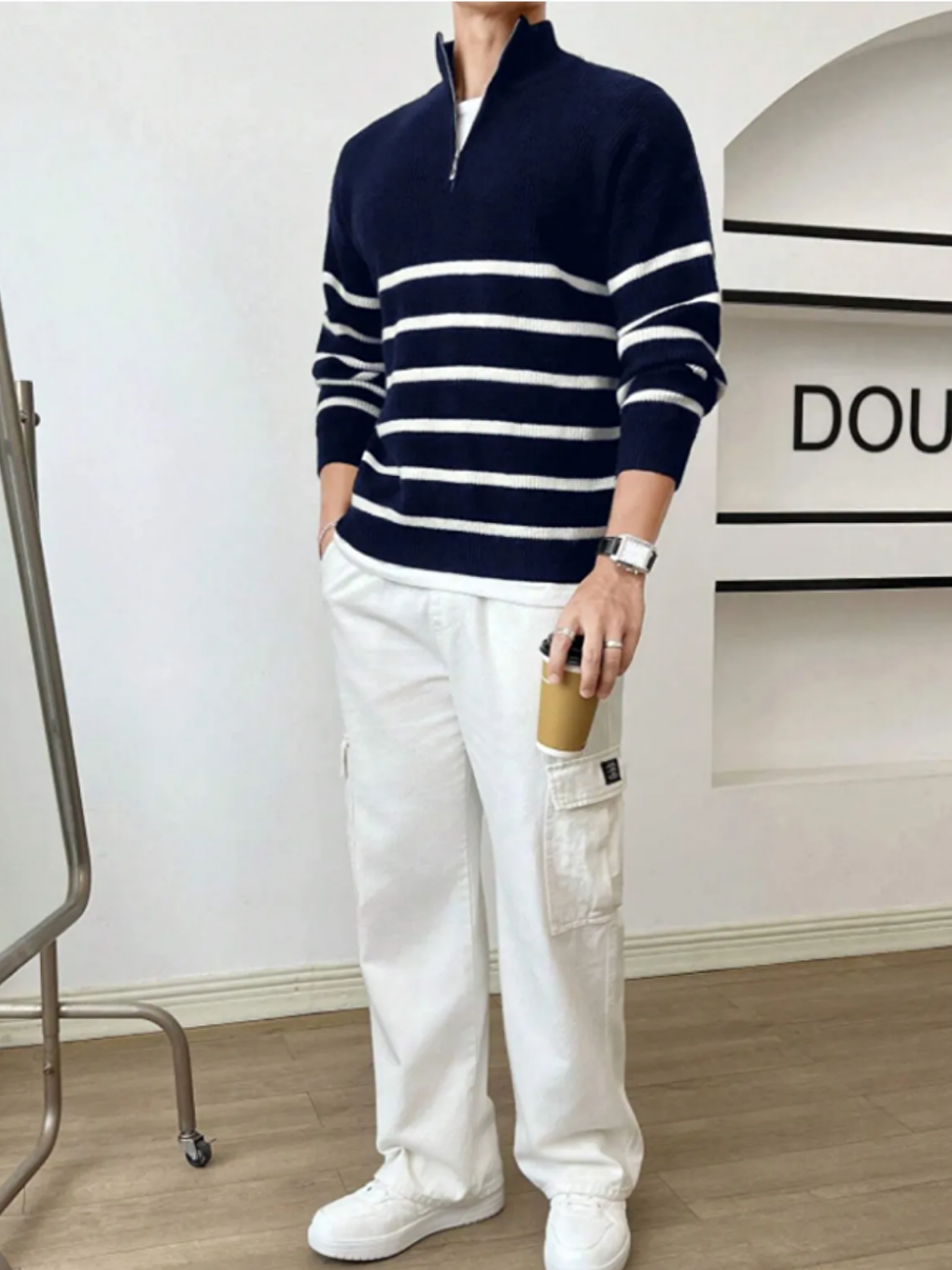 Lacivert Erkek Regular Balıkçı Yaka Fermuarlı Triko Kazak-1