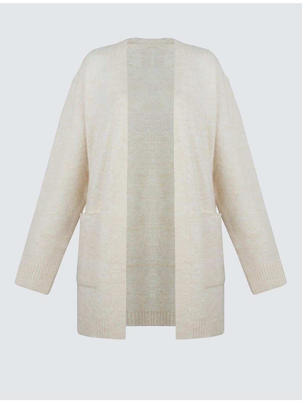 Beyaz Yumuşak Dokulu Uzun Triko Hırka-6