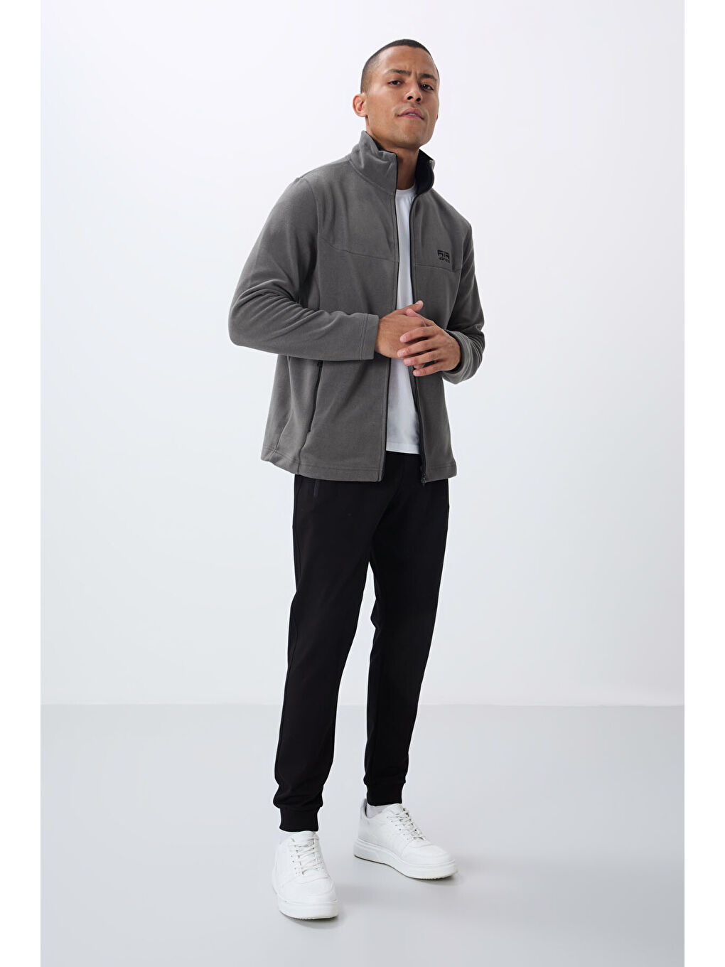 Hardy Koyu Gri Standart Kalıp Polar Erkek Fermuarlı Sweatshirt - 88299-1