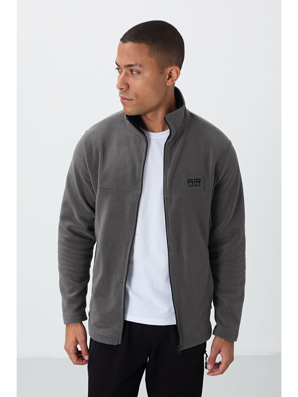 Hardy Koyu Gri Standart Kalıp Polar Erkek Fermuarlı Sweatshirt - 88299-2