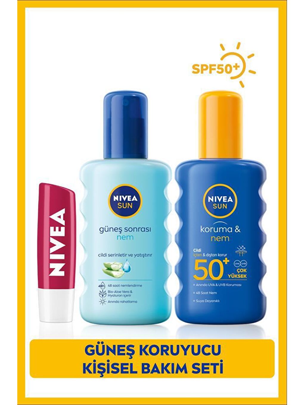 NIVEA Şeffaf Sun Güneş Kremi, Güneş Sonrası Ve Dudak Bakım Kremi, Güneş Koruyucu Kişisel Bakım Seti, 200 ml