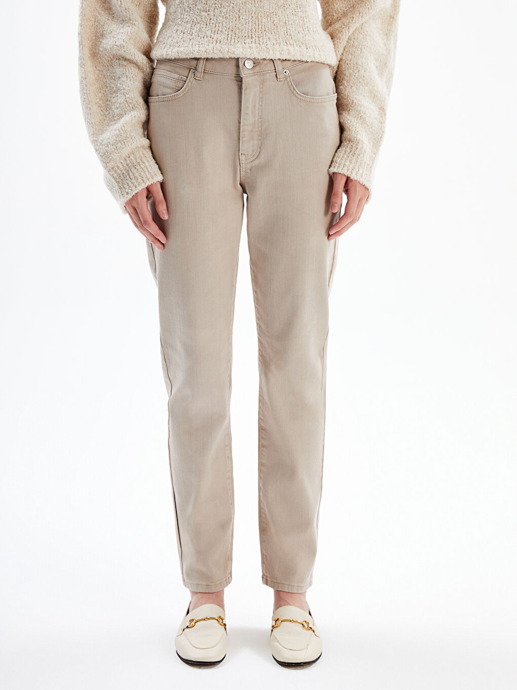 Detroit   Normal Bel Regular Fit Denim Pantolon   Bej Renk-1