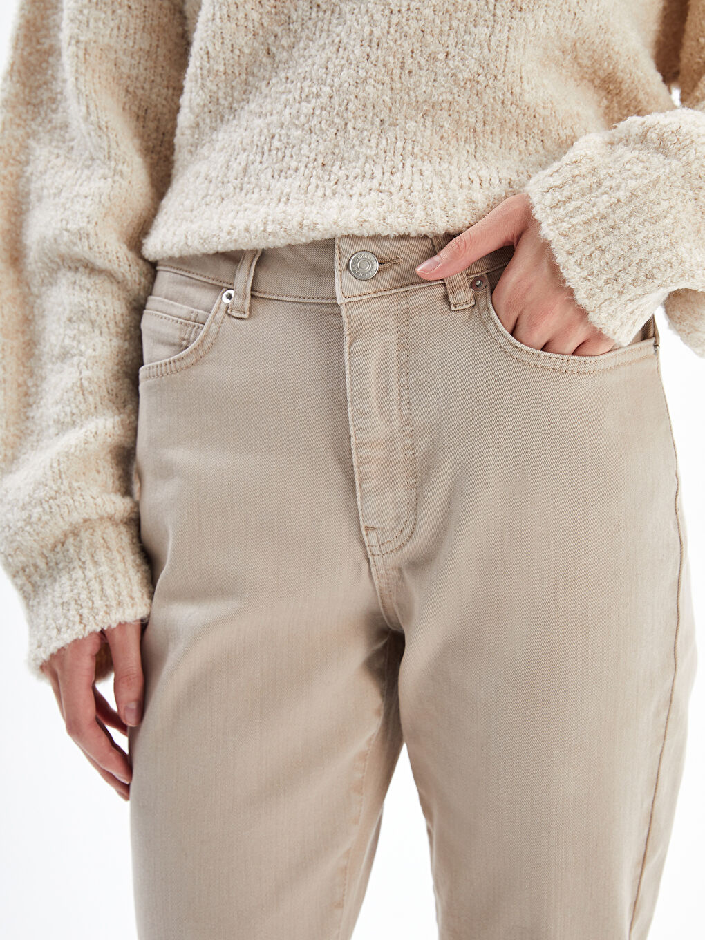 Detroit   Normal Bel Regular Fit Denim Pantolon   Bej Renk-2