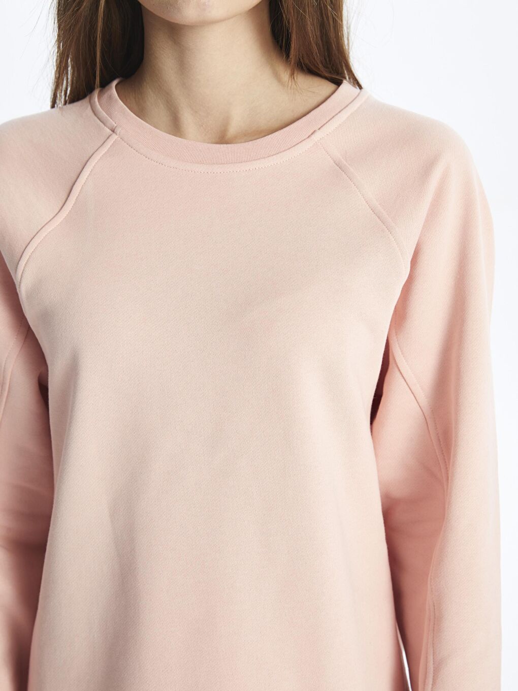 Pembe Bisiklet Yaka Basic Rahat Kalıp Uzun Kollu Baskısız Penye Sweatshirt Elbise - Chicago-3