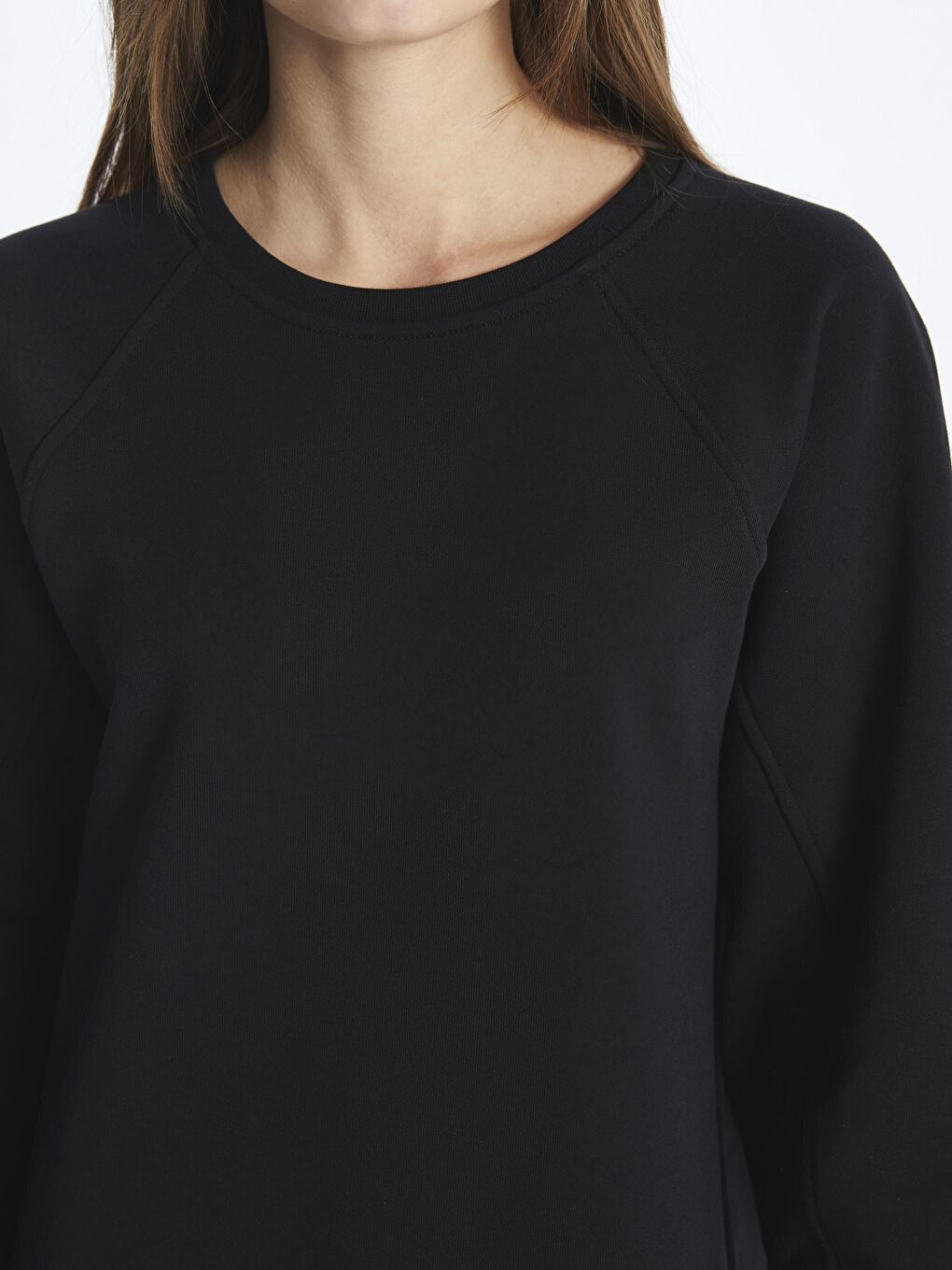 Siyah Bisiklet Yaka Basic Rahat Kalıp Uzun Kollu Baskısız Penye Sweatshirt Elbise - Chicago-3