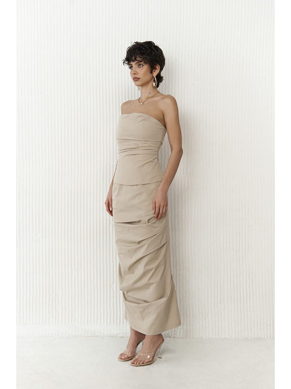 Kamelya Bej Crop Etek Takım-1