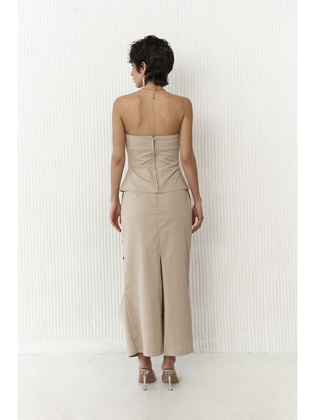 Kamelya Bej Crop Etek Takım-2