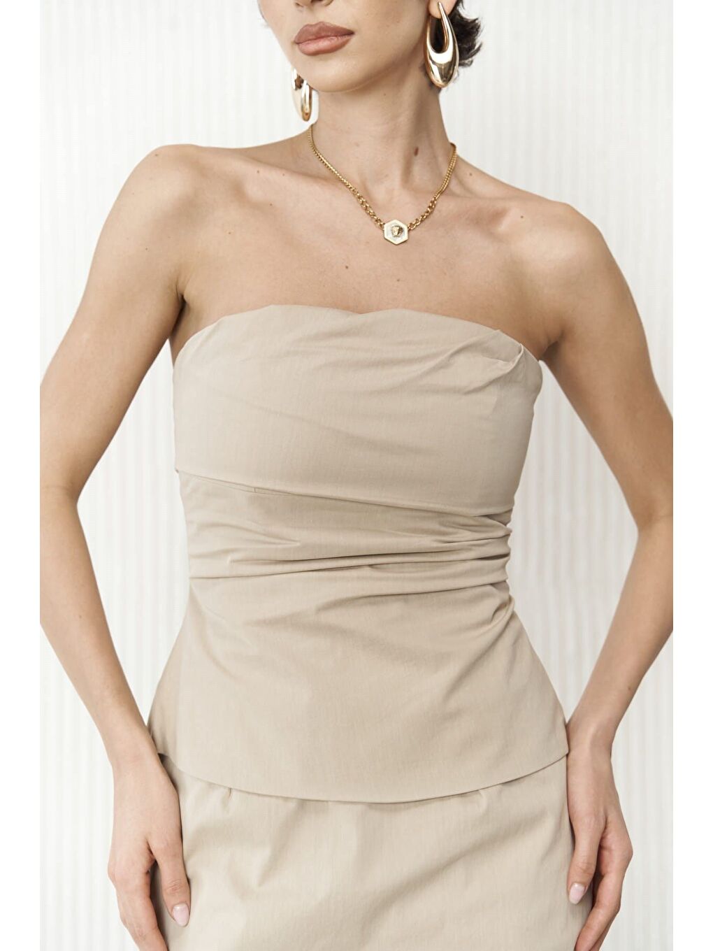 Kamelya Bej Crop Etek Takım-4