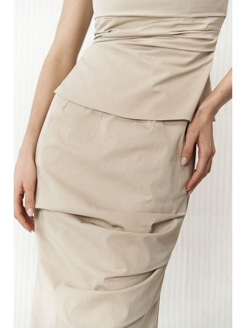 Kamelya Bej Crop Etek Takım-5