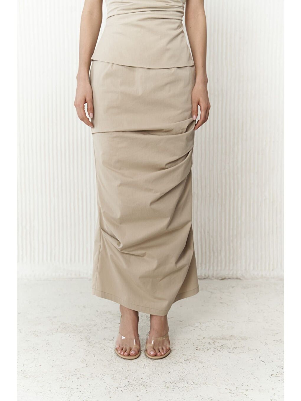 Kamelya Bej Crop Etek Takım-6