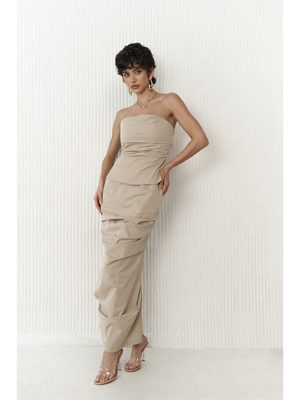 Kamelya Bej Crop Etek Takım-7