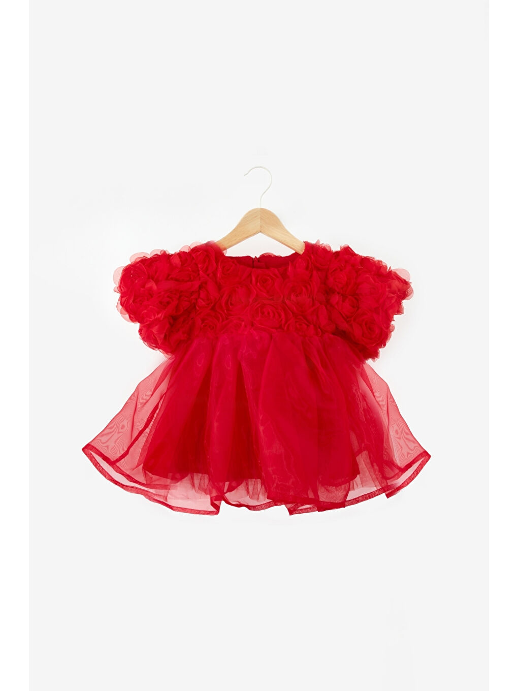 Kırmızı Gül Detaylı Tül Etekli Kız Çocuk Elbise - Nelia-2