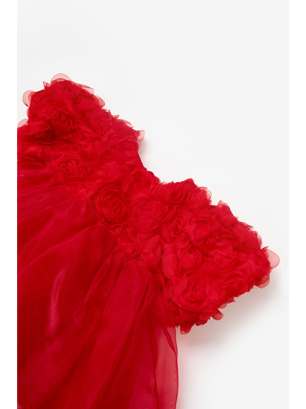 Kırmızı Gül Detaylı Tül Etekli Kız Çocuk Elbise - Nelia-4