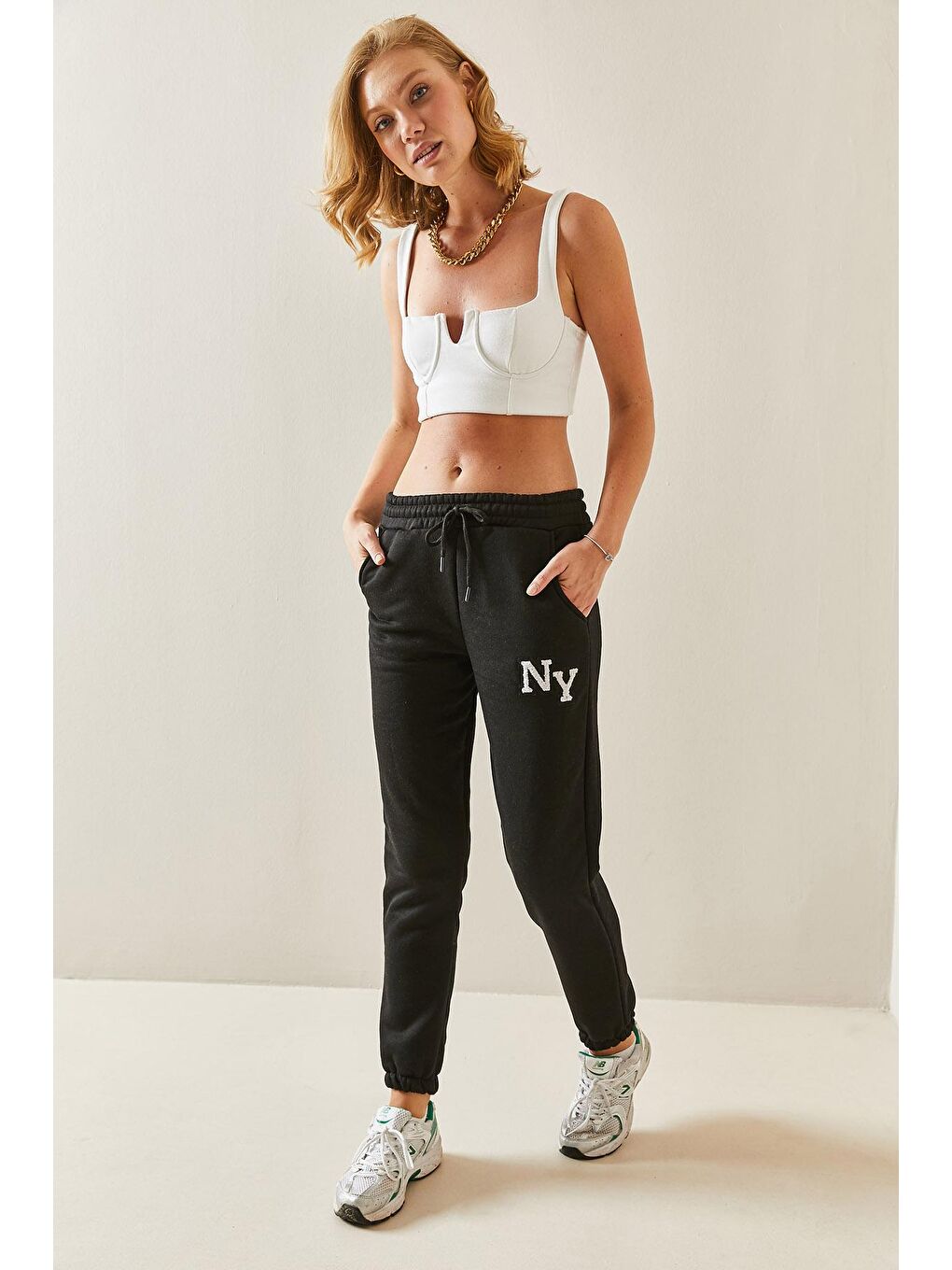 Siyah Beli Lastikli Baskılı Jogger Eşofman Altı 3YXK8-47522-02