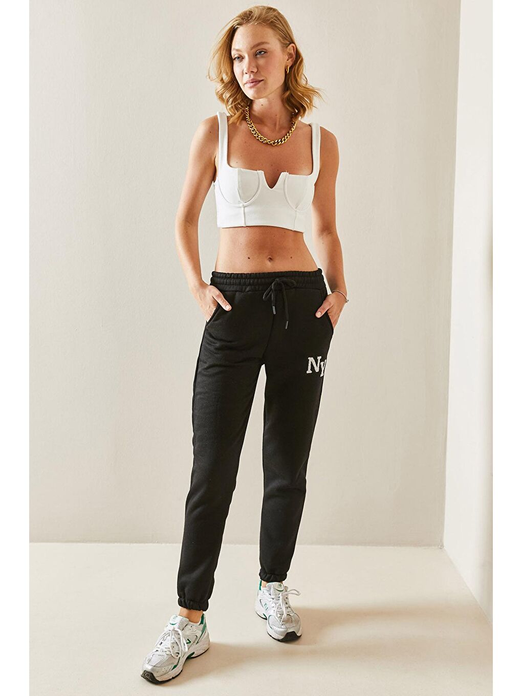 Siyah Beli Lastikli Baskılı Jogger Eşofman Altı 3YXK8-47522-02-1