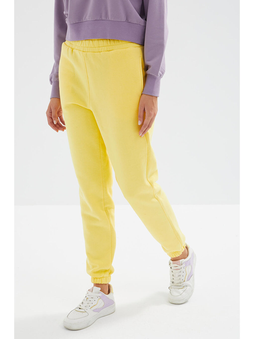 Sarı Limon Yüksek Bel Rahat Form Basic Jogger Kadın Eşofman Alt - 94624-1