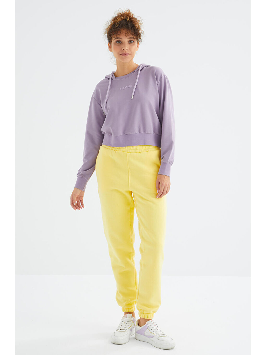 Sarı Limon Yüksek Bel Rahat Form Basic Jogger Kadın Eşofman Alt - 94624-2