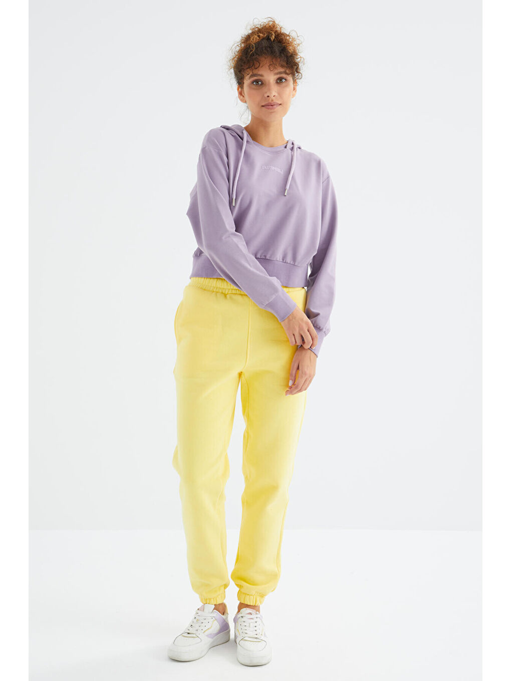 Sarı Limon Yüksek Bel Rahat Form Basic Jogger Kadın Eşofman Alt - 94624-4