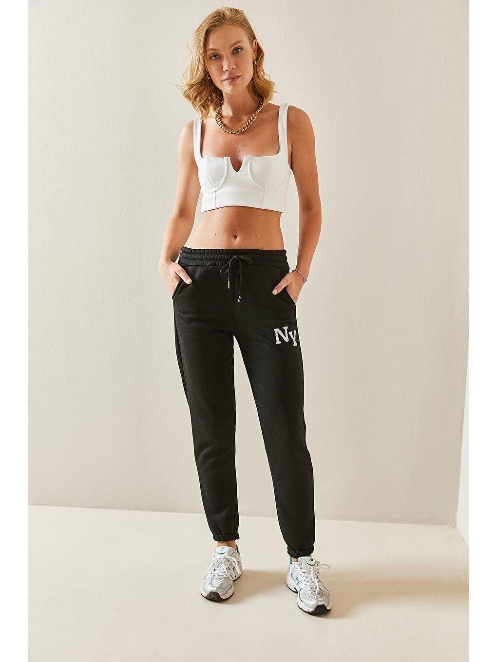 Siyah Beli Lastikli Baskılı Jogger Eşofman Altı 3YXK8-47522-02-2