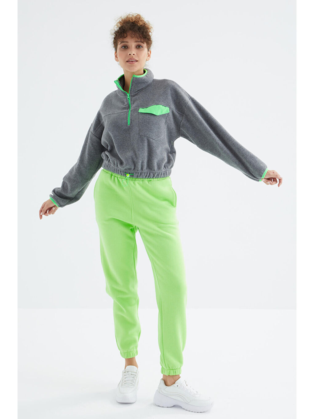 Fıstık Yeşil Yüksek Bel Rahat Form Basic Jogger Kadın Eşofman Alt - 94624-2