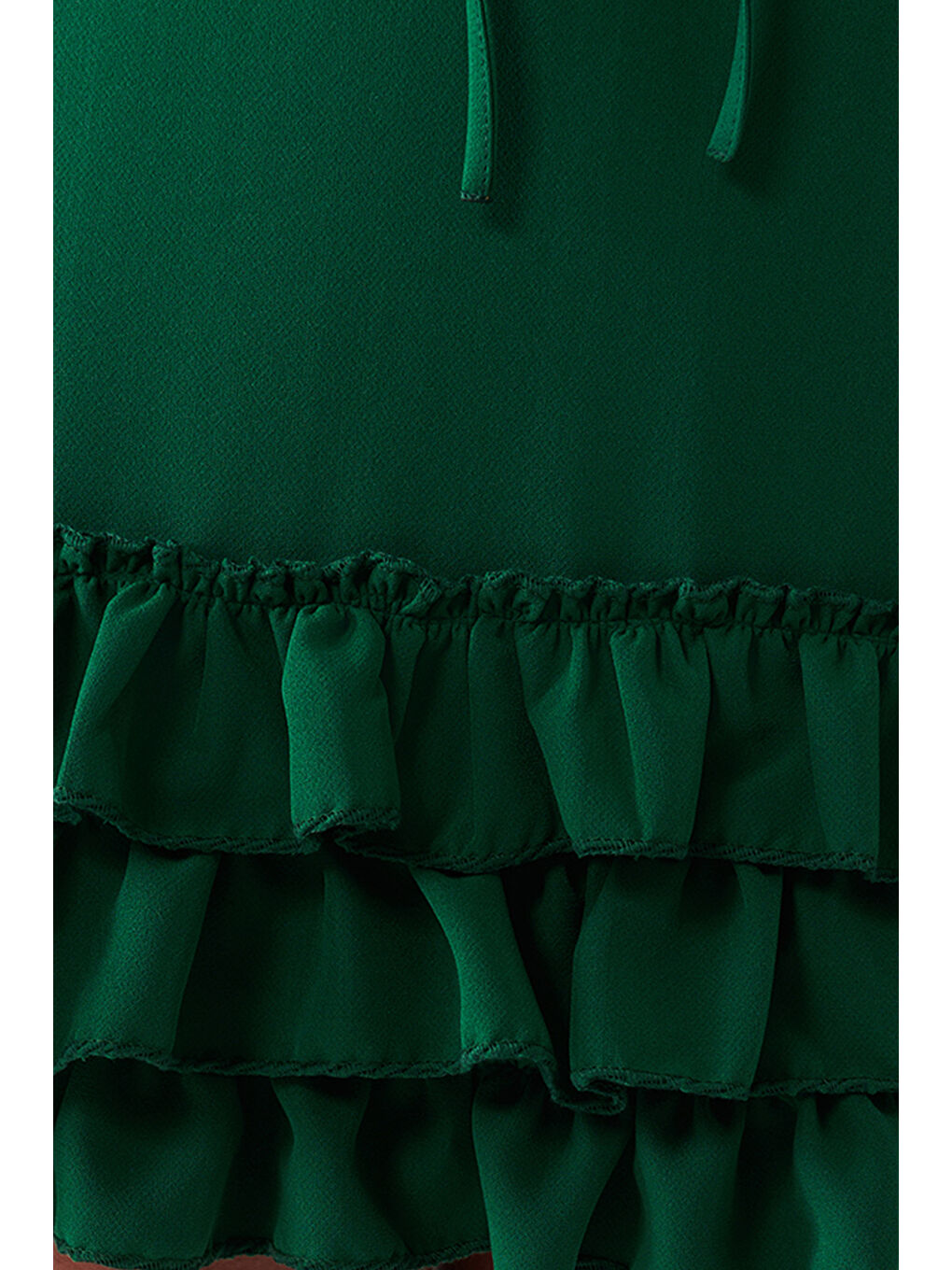 Yeşil Eteği Fırfırlı Düz Renk Mini Elbise-2