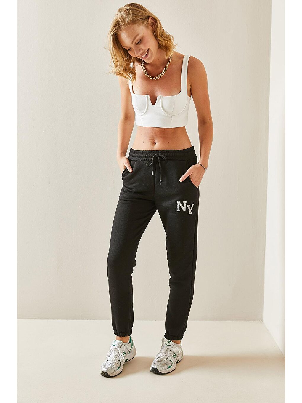 Siyah Beli Lastikli Baskılı Jogger Eşofman Altı 3YXK8-47522-02-3