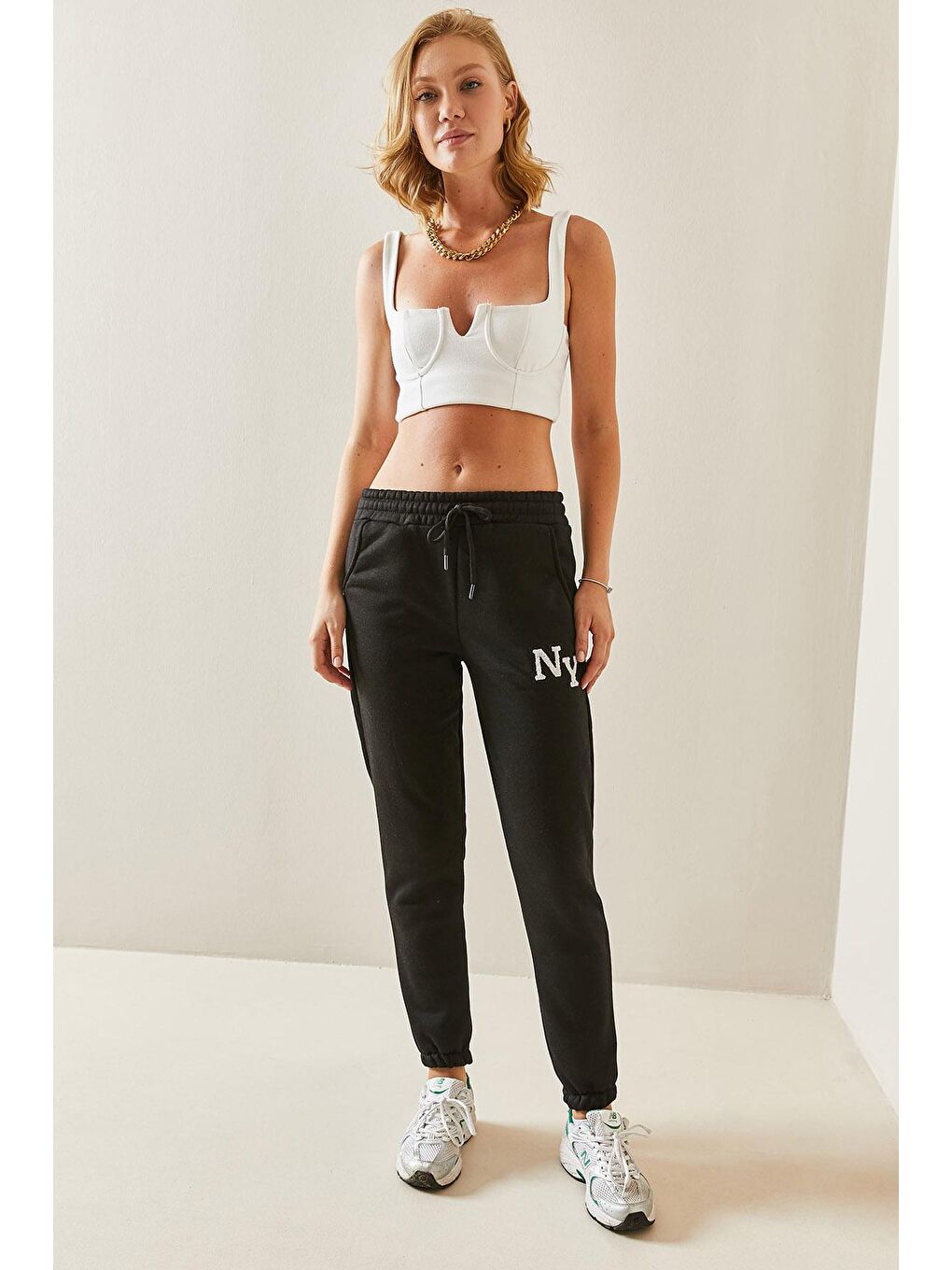 Siyah Beli Lastikli Baskılı Jogger Eşofman Altı 3YXK8-47522-02-4