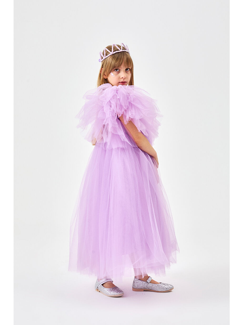 Lila Önü Pullu Kız Çocuk Tül Elbise - Halsey-2