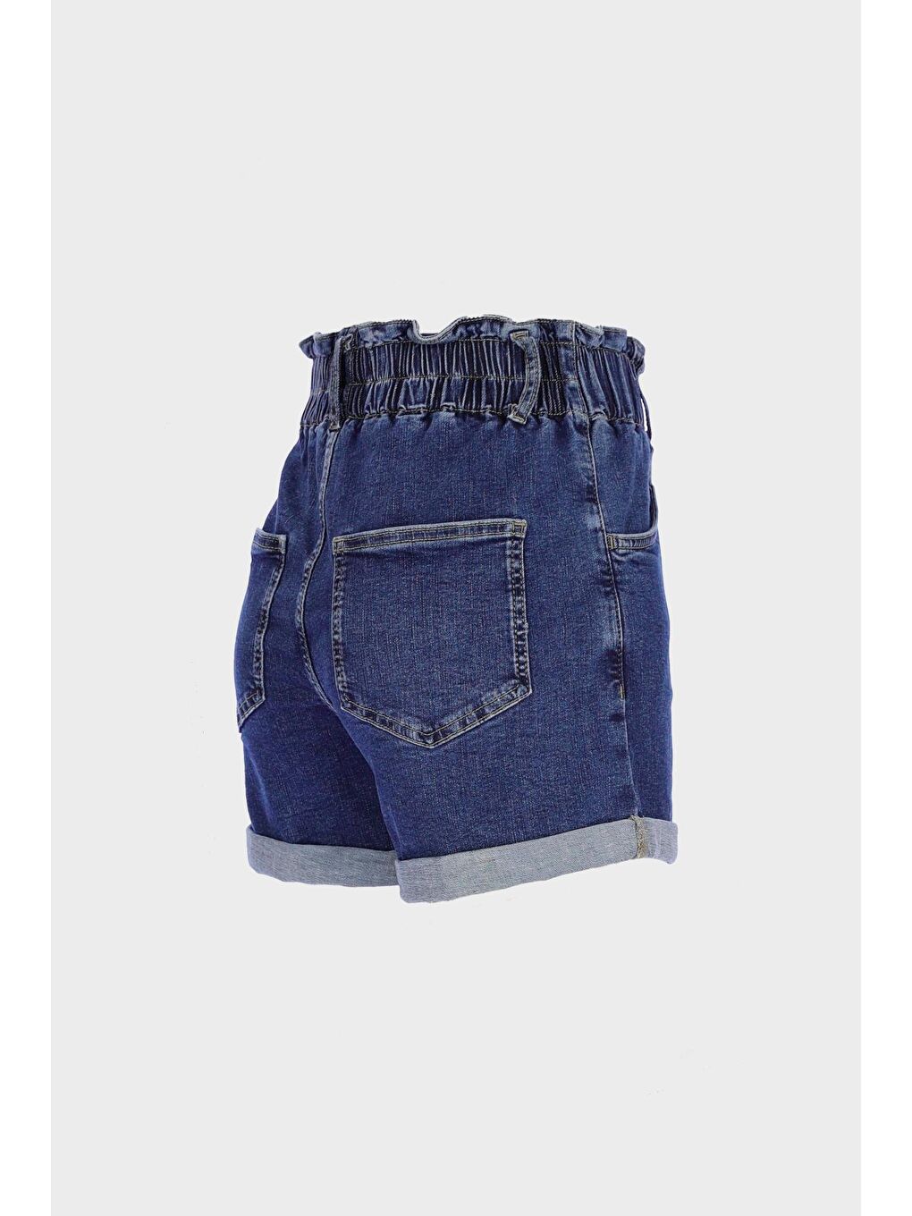 Kadın Koyu Mavi Beli Lastikli Patı Fermuarlı Jean Şort C 4534-078-2