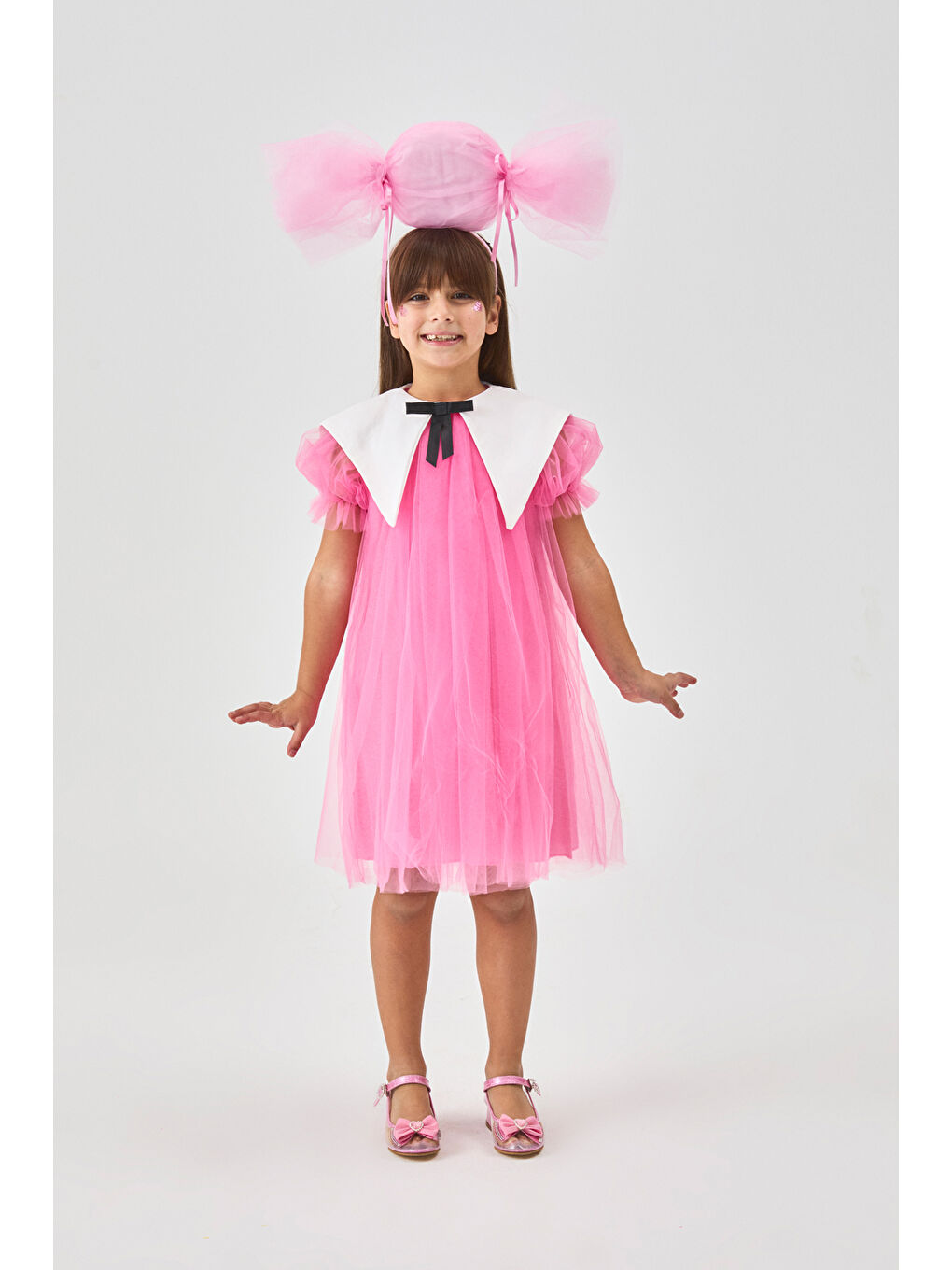 Fuşya Sivri Yakalı Kız Çocuk Tül Elbise - Nicole-2