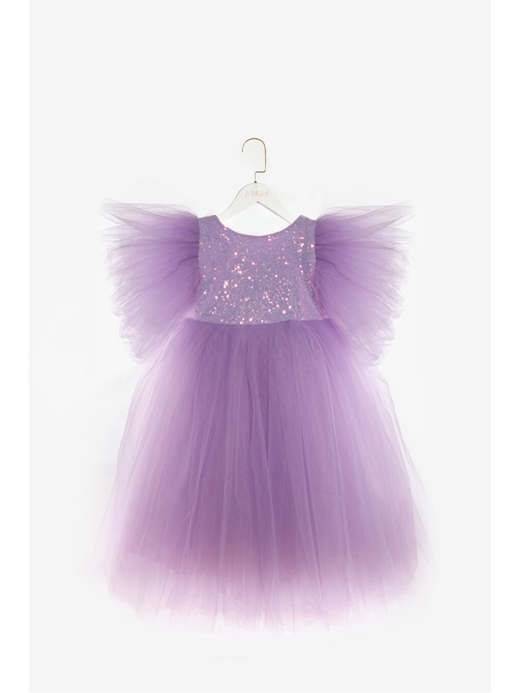 Lila Önü Pullu Kız Çocuk Tül Elbise - Halsey-3