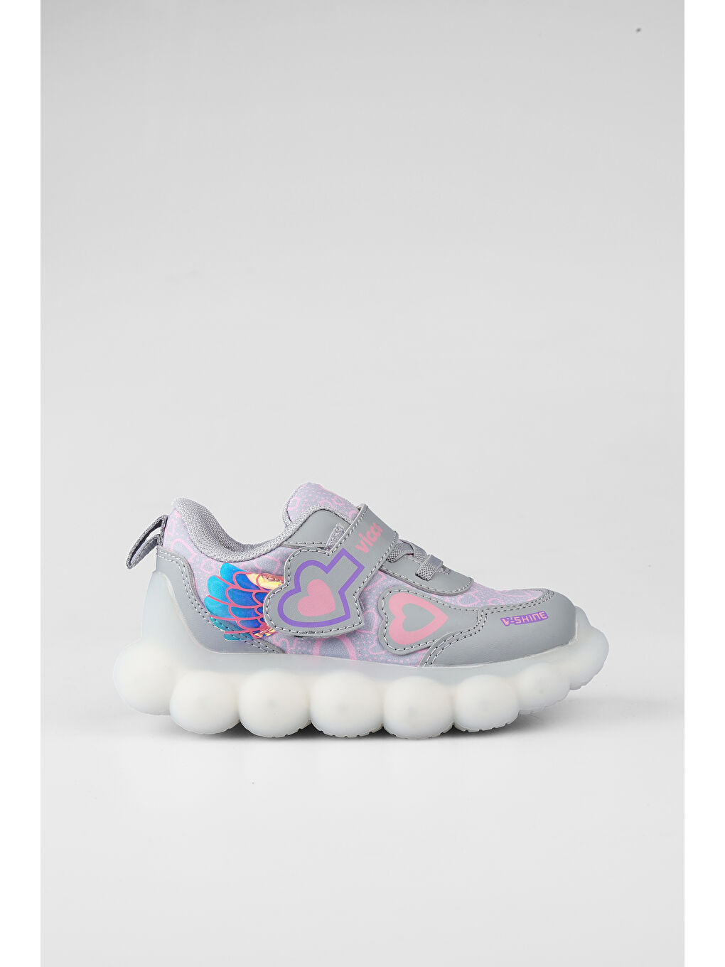 Gri Süse Işıklı Kız Bebek Gümüş Spor Ayakkabı-1