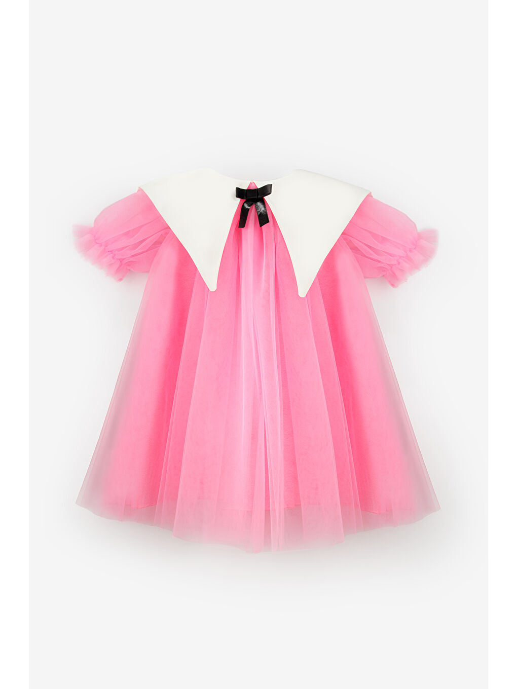 Fuşya Sivri Yakalı Kız Çocuk Tül Elbise - Nicole-4