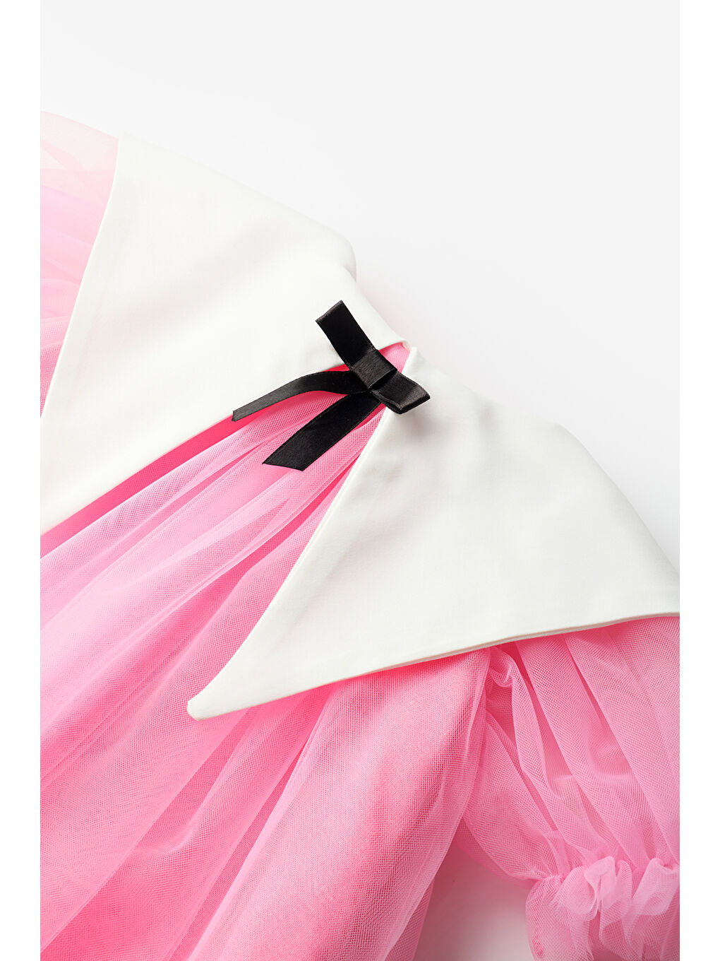 Fuşya Sivri Yakalı Kız Çocuk Tül Elbise - Nicole-6