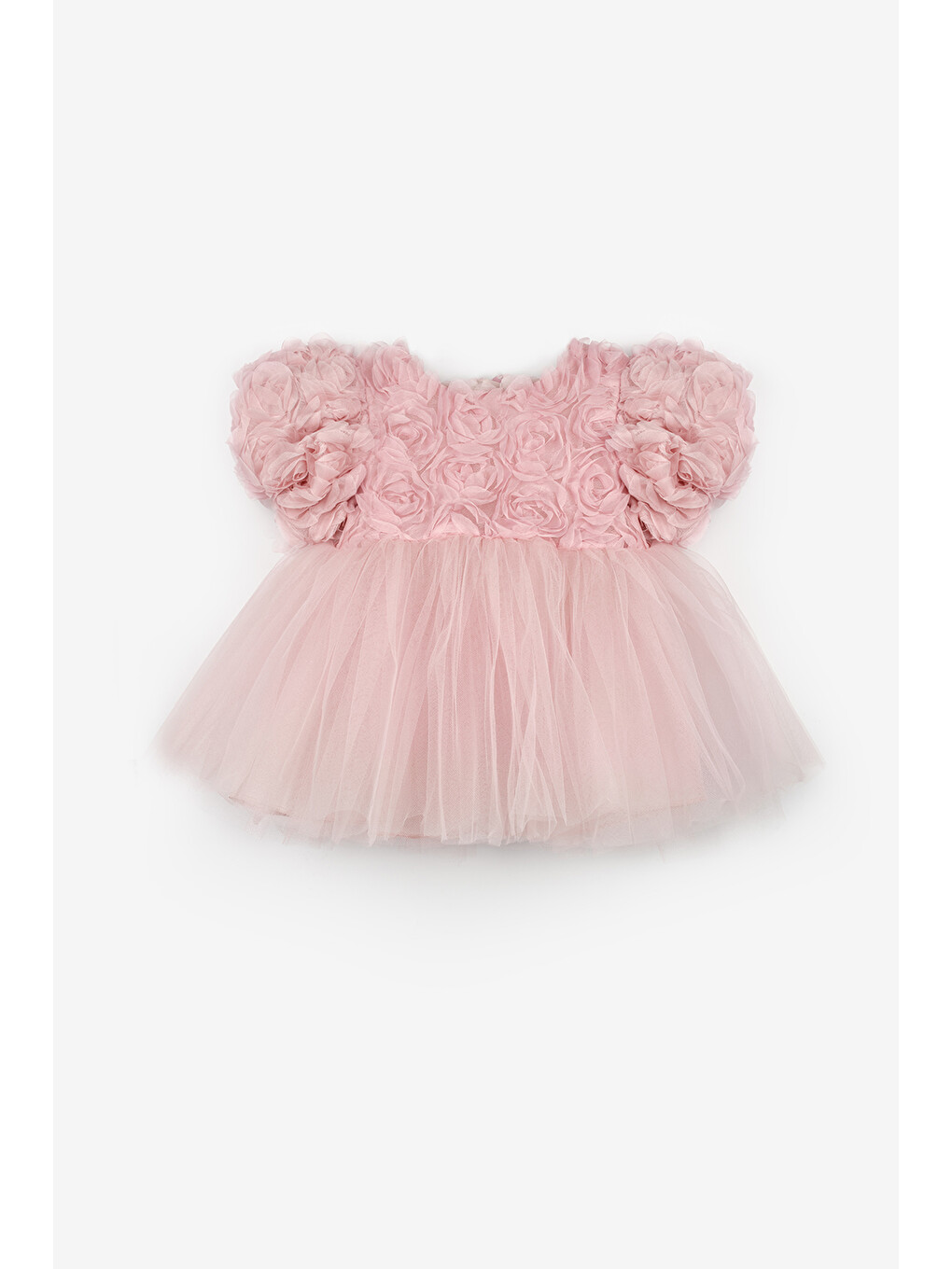 Pembe Gülkurusu Gül Detaylı Kız Bebek Elbise - Nelia-1