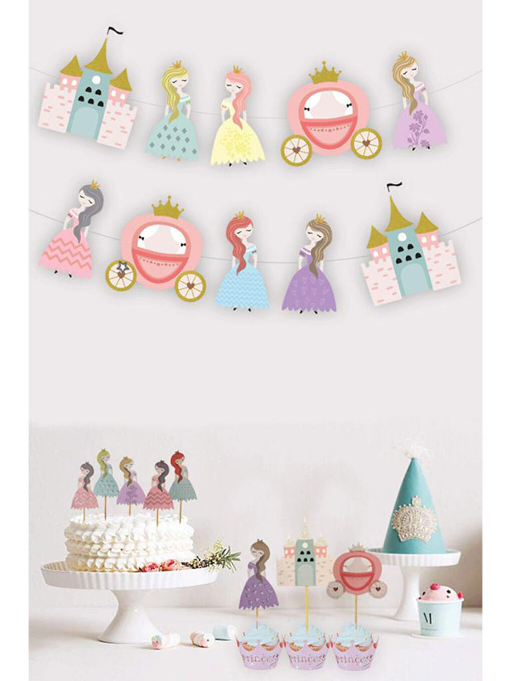 Karışık Çok Renkli Prenses ve Şato Temalı Banner