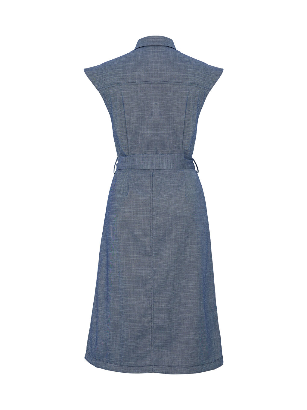 Lacivert Kemerli Boydan Düğmeli Elbise-1