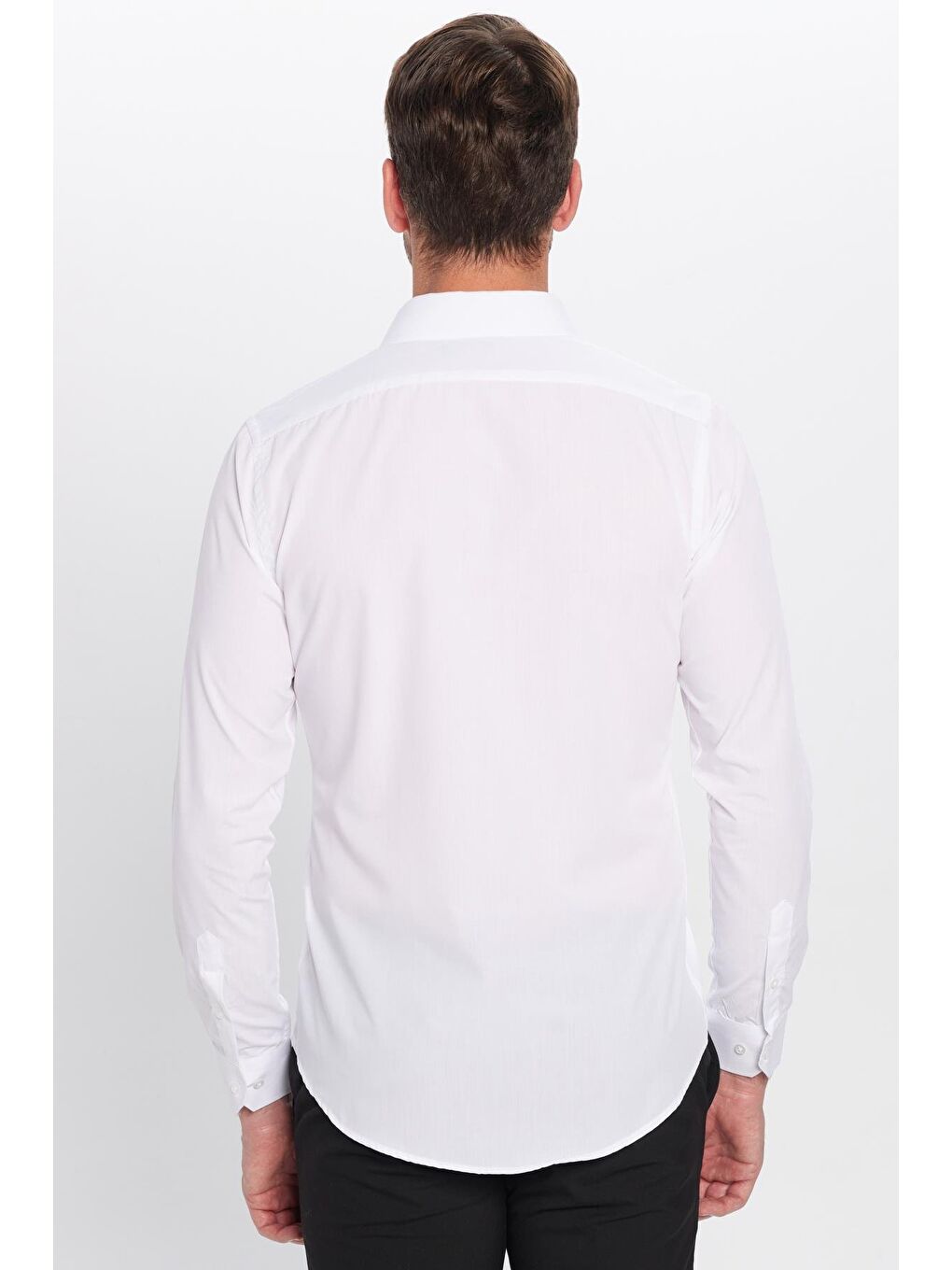 Erkek Slim Fit Dar Kesim Pamuklu Terry Pamuk Kumaş Kolay Ütü Beyaz Gömlek-4