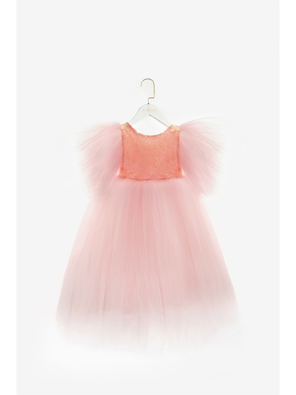 Pembe Somon Önü Pullu Kız Çocuk Tül Elbise - Halsey-3