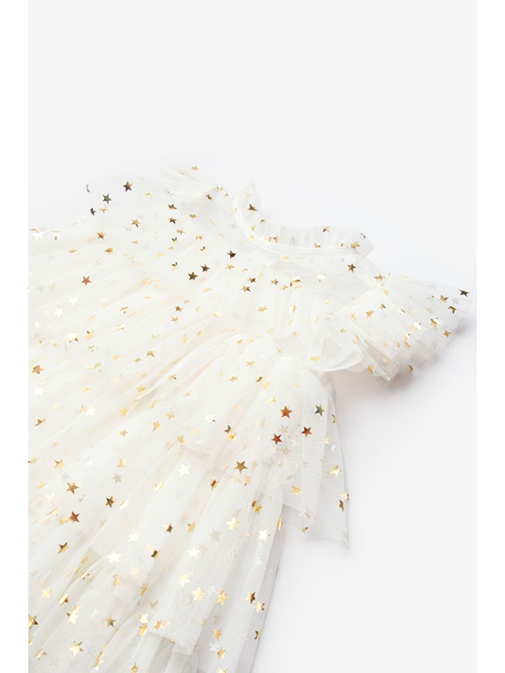 Ekru Yıldızlı Katlı Kız Çocuk Tül Elbise - Essie-5