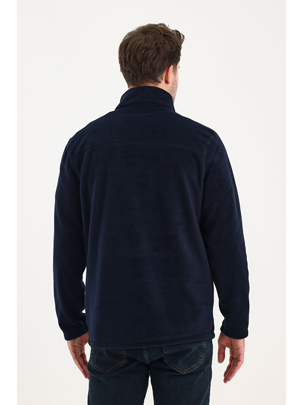 Lacivert Erkek Polar  Standart Fit Dik Yaka Yarım Fermuarlı Polar Soğuk Geçirmez-3