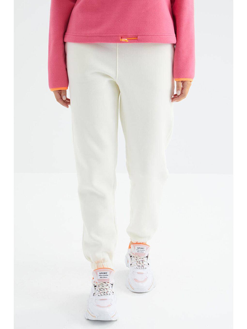 Ekru Yüksek Bel Rahat Form Basic Jogger Kadın Eşofman Alt - 94624-3