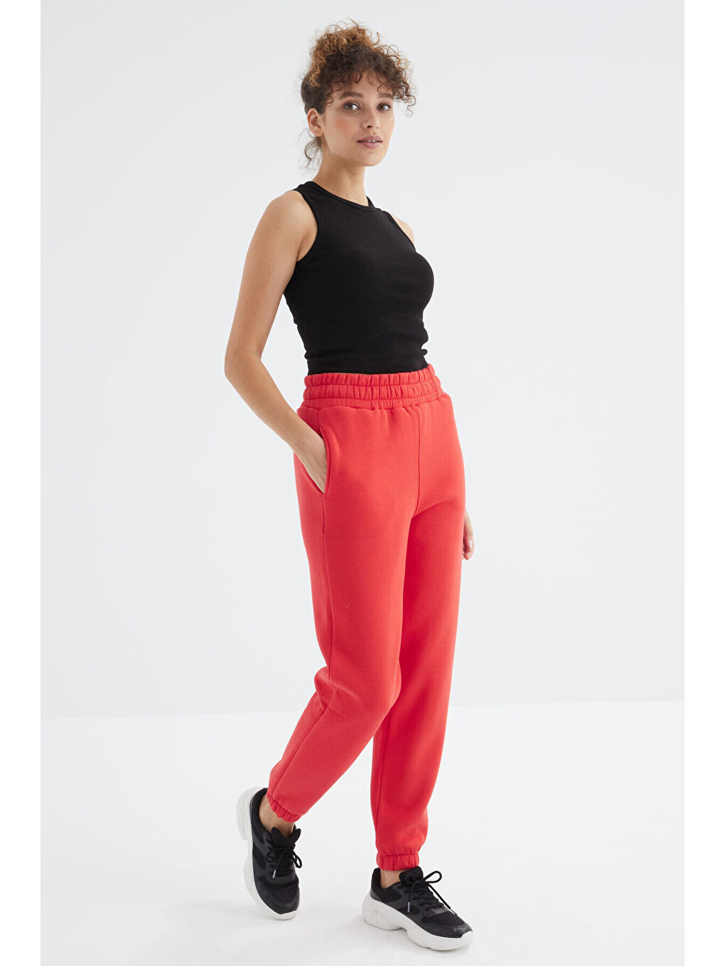 Kırmızı Fiesta Yüksek Bel Rahat Form Basic Jogger Kadın Eşofman Alt - 94624
