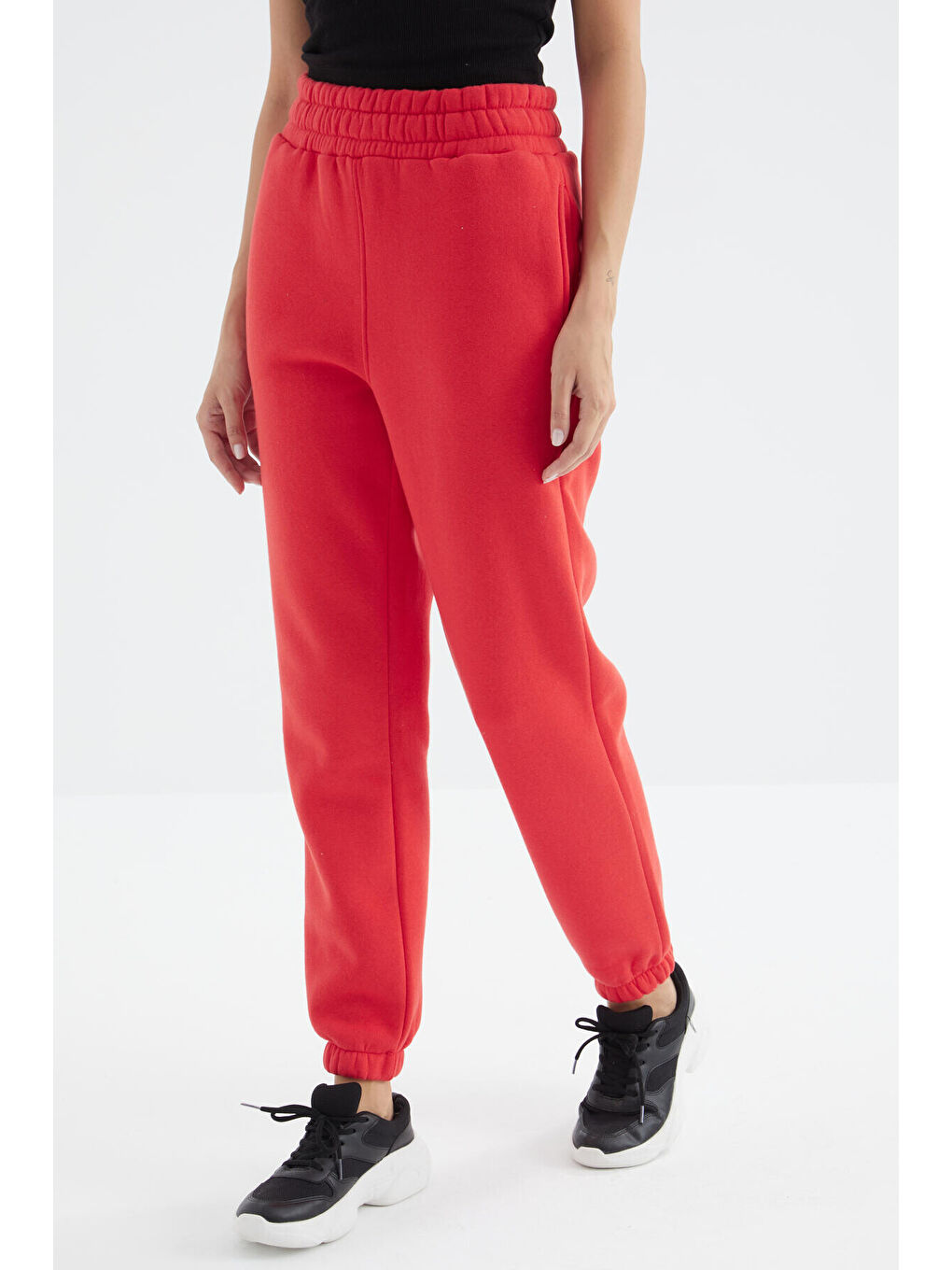 Kırmızı Fiesta Yüksek Bel Rahat Form Basic Jogger Kadın Eşofman Alt - 94624-1
