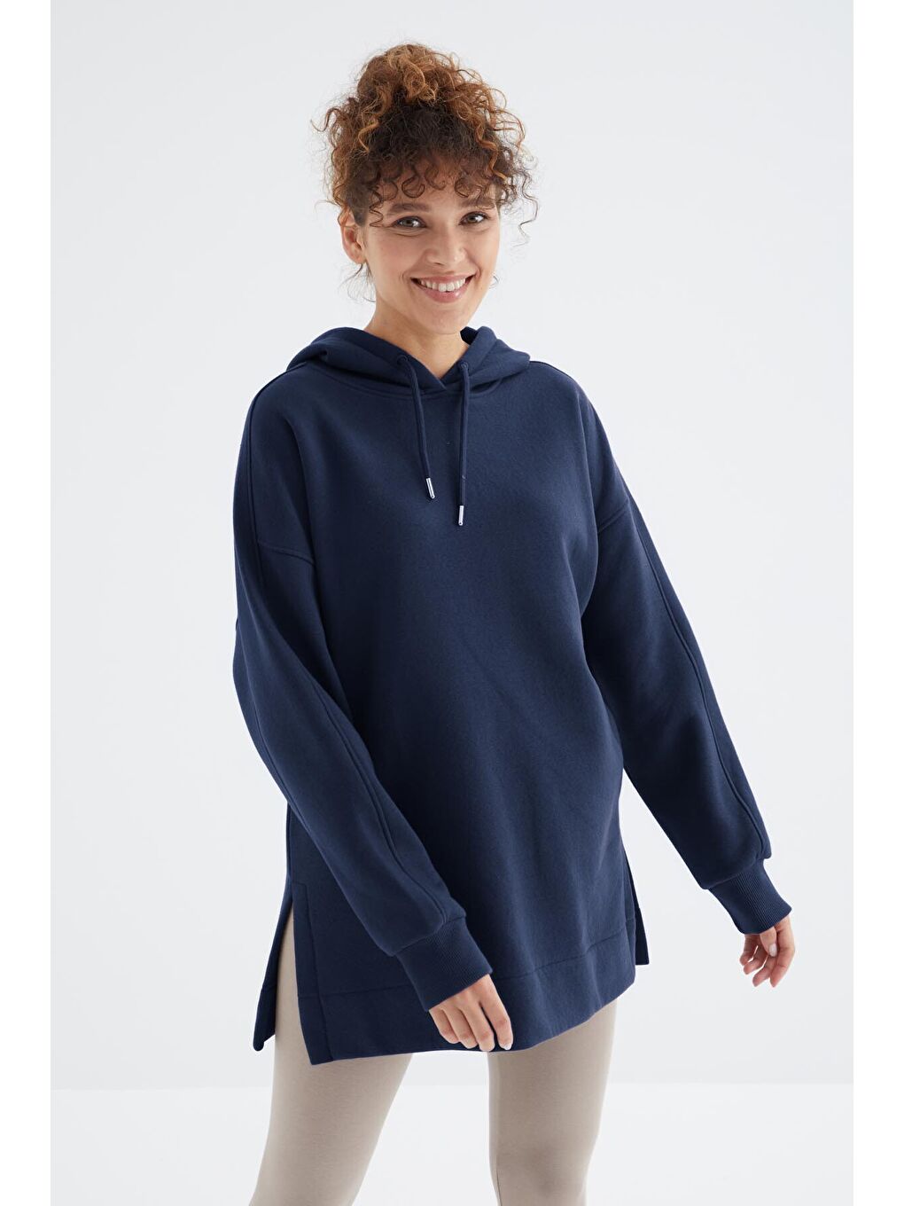 İndigo Reglan Kol Basic Kapüşonlu Oversize Tunik - 97242