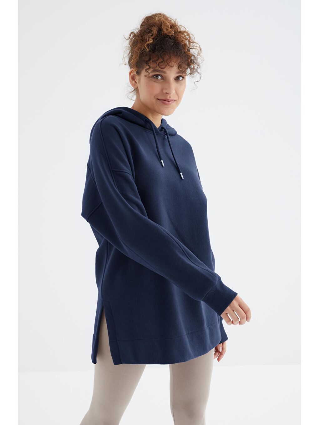 İndigo Reglan Kol Basic Kapüşonlu Oversize Tunik - 97242-4
